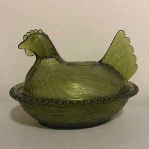 Green Glass Hen on Nest